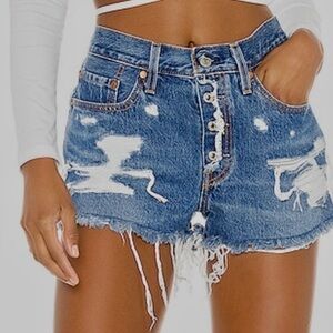 Levi's 501 Button Fly Dark Wash Cutoff Distressed Denim Jean Shorts Size 27